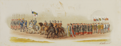 29153 Eerste blad van de maskerade van de studenten van het Utrechtsch Studenten Corps op 27 juni 1876, ter gelegenheid ...